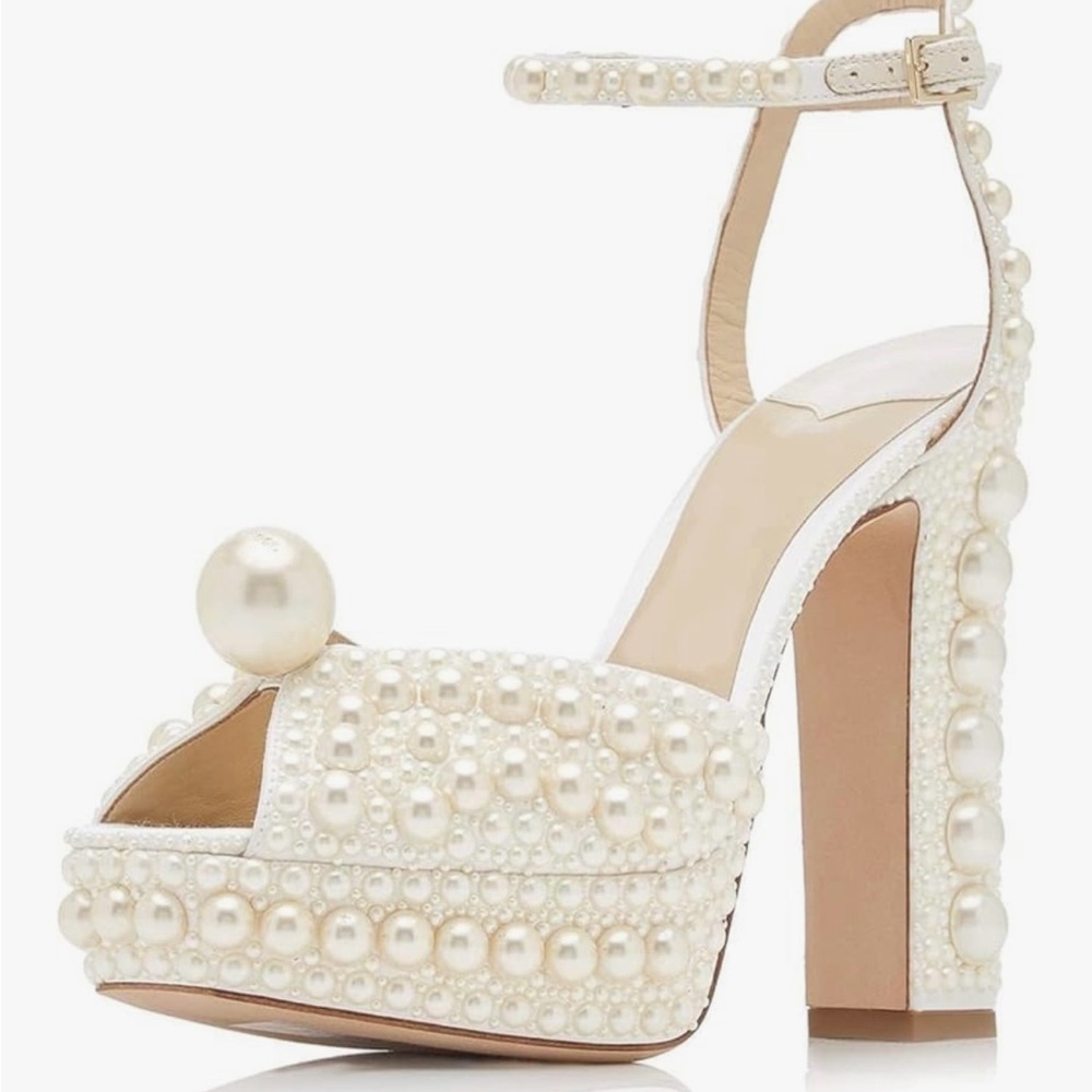 Elegant Pearl-Embellished Heels Sandals